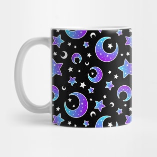 Mystical bright neon pattern with blue moon and stars Mug